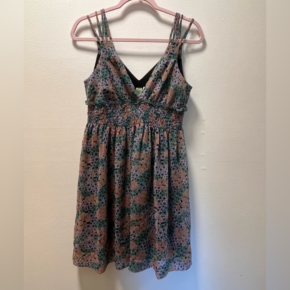 Johnny Martin Whimsical Romantic Y2K Chic Sundress Jr Sz 5, Green/Pink Flowers